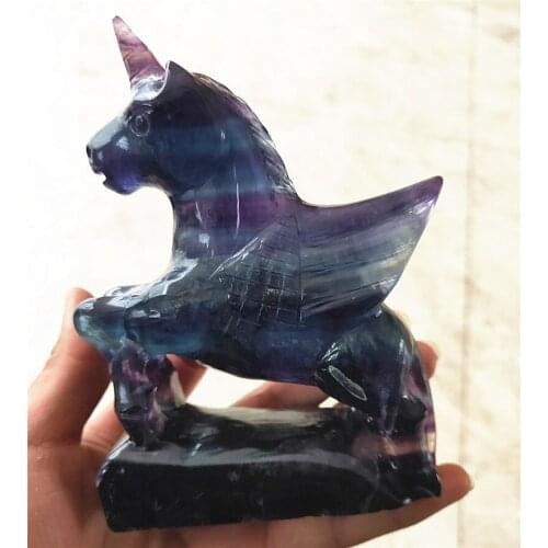 Handmade carving crystal skull Natural colorful FLUORITE unicorn skull quartz Pegasus 11-12cm