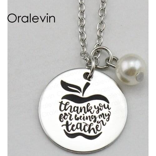THANK YOU FOR BEING MY TEACHER Inspirational Hand Engraved Custom Pendant Female Chain Necklace Charm Jewelry,10Pcs/Lot, #LN1758