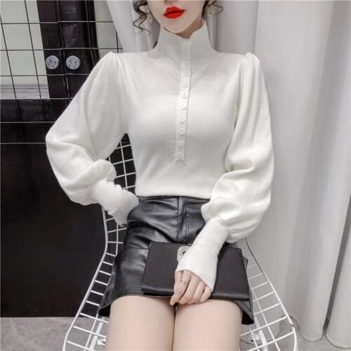 Autumn Winter Sweater Women Knitted Fashion Loose Casual Buttons Sweaters Turtleneck Long Sleeve Plus Size Warm Ladies Pullover