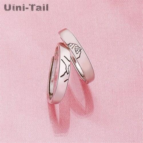 Uini-Tail Hot Sale New 925 Sterling Silver Holder Hand Couple Opening Ring Fashion Trendy Flowing High Quality Jewelry ED707