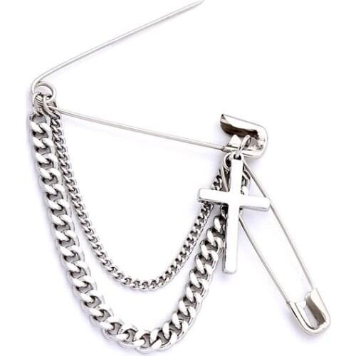 Link Chain Cross Clip Brooch Link Chain Brooch for Woman Female Jewelry