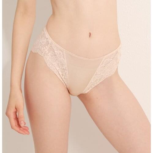 Womens 100% real silk midde rise lace trim panties briefs Underwear Lingerie size S M L XL 1035