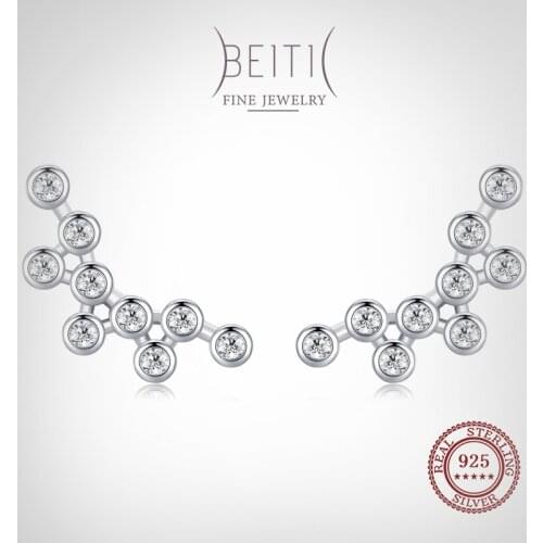 Beitil Genuine 925 Sterling Silver Minimalism Round Stud Earrings Clear Zircon For Women Simple Design Fine Jewelry