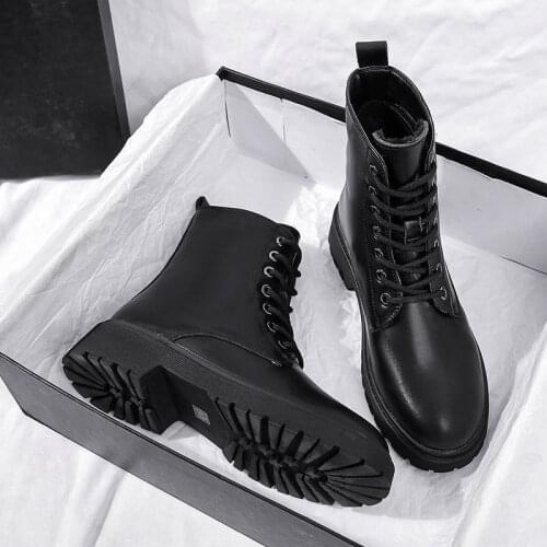 Winter Women Ankle Boots Black Leather 2021 Fashion Autumn Warm Fur Motorcycle Non-slip Waterproof Female Platform Boots Shoes99