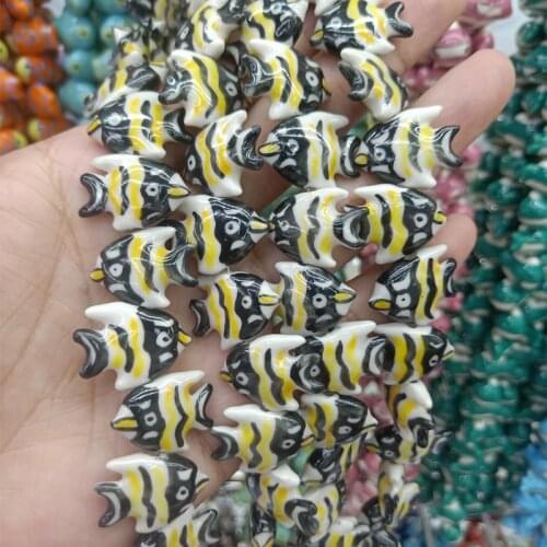 10pcs 16x21mm Flatfish Ceramic Beads DIY Hand Painted Loose Animal Ceramics Bead For Jewelry Making Exquisite Workmanship