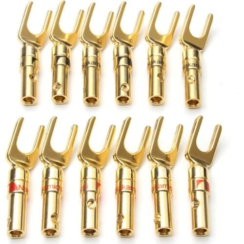 12PCS Y-Type Banana Plug Wire Connector Audio Loudspeaker Banana Male Connector Amplifier Adapter Gold Plated Speaker Plug