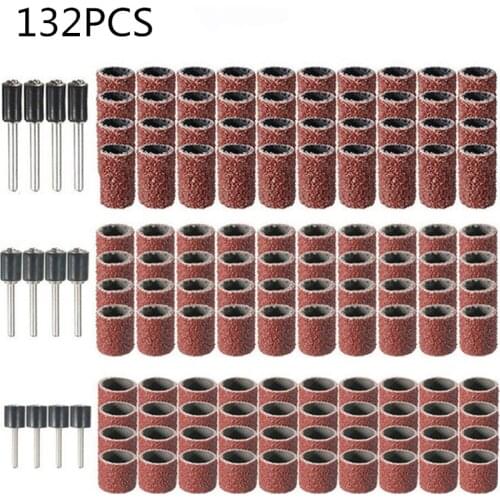 132pcs Polishing Sanding Bands Sanding Drum #80#120#180 Grit with Sanding Mandrel for Dremel Rotary Tools Abrasive Tools