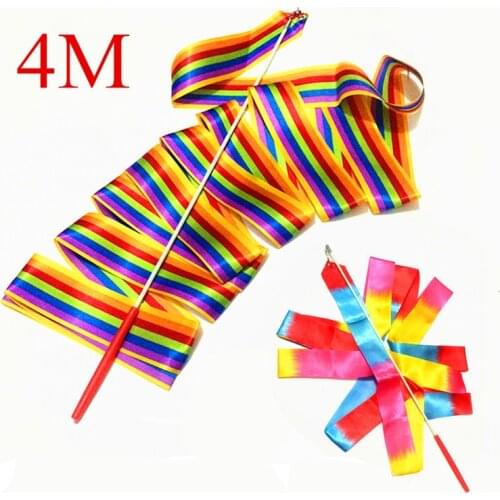 4M Dance Ribbon Colorful Professional Dance Ribbon Gym Rhythmic Art Gymnastic Streamer Twirling Rod Stick for Gym Training