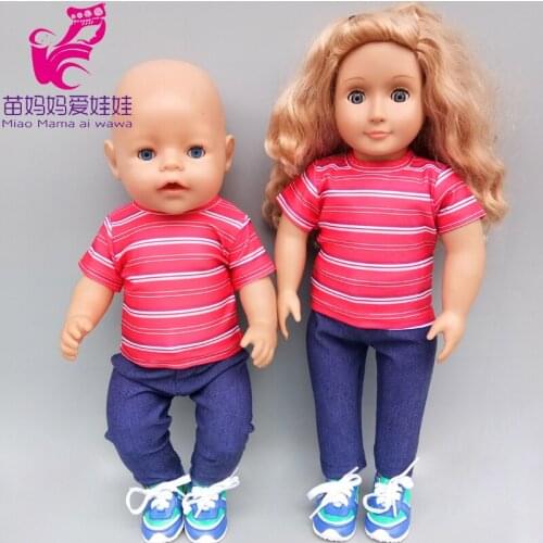43cm Baby Doll red stripe shirt jeans trousers 18 inch girl doll clothes toys doll outfits baby girl gift