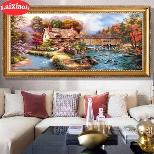 Diy Diamond Painting village house lake landscape diamond mosaic full square drill diamond embroidery cross stitch home decor