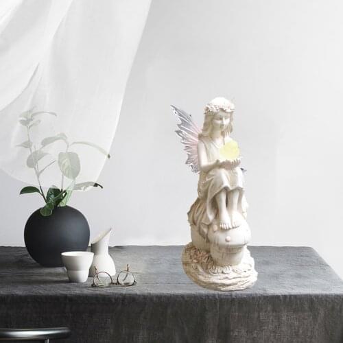 Angel Sculpture Portrait with Wing Solar Power Statue White Living Room