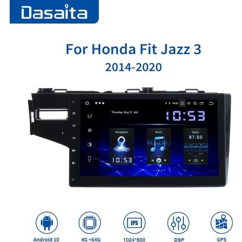 Dasaita 10.2" 2 Din Car Radio Multimedia Player Auto Stereo for Honda Fit Jazz 3 2014-2020 2.5D Android 10 BT 5.0 GPS Unit Head