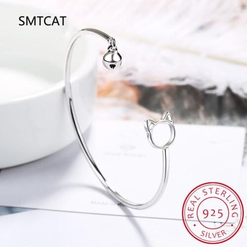 925 Sterling Silver New Design Simple Cute Cat Open Bangle Animal Bangle Bracelet Jewelry For Christmas Gift S-B280