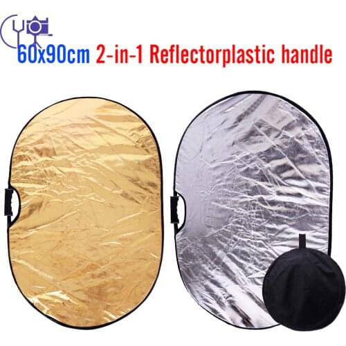 CY 2in1 60x90cm gold & silver Portable Collapsible Light Oval Photography Reflector for Studio with Handle Bar light reflector