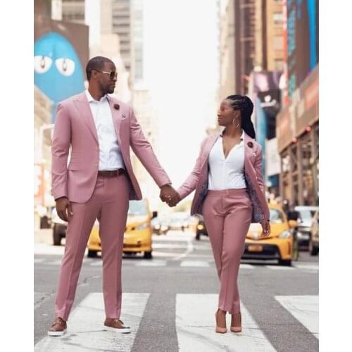 Hot Couples British Pink Costume Homme Mens Suits 2 Pcs Groomsmen Wedding Tuxedos Terno Masculino Slim Fit Prom (Jacket+Pants)
