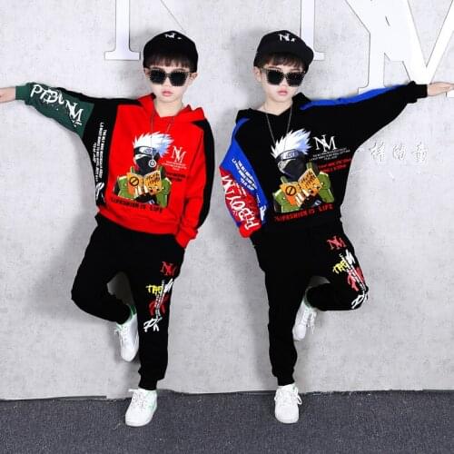 Toddler Kids Clothes Sets Boys Casual Sport Suits Autumn Korean Loose Panelled Anime Print Hooded Sweatshirt Pants Sets For Boy