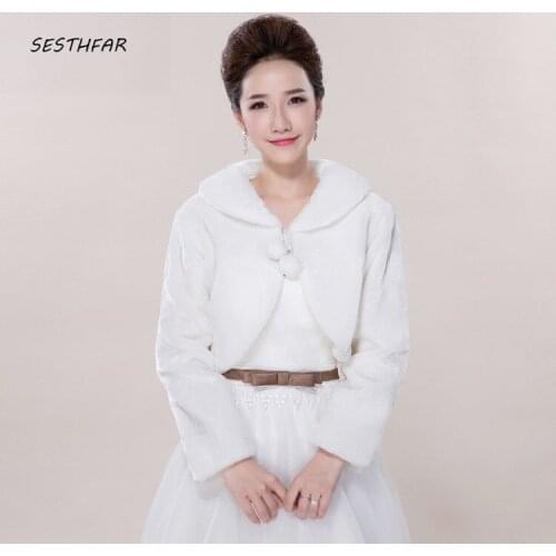 Bridal Jacket Fur Shawl Wedding Wrap Women Winter Length Sleeves Bridal Wraps Warm Fur Boleros Elegant Evening Coat PJ03