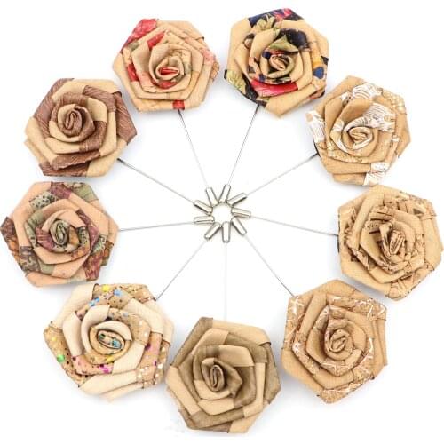 Fashion Mens Cork Wooden Long Brooches Floral Flower Fabric Brooch Pins Collar Suit Stick Breastpin Pin Men Suit Accesssories