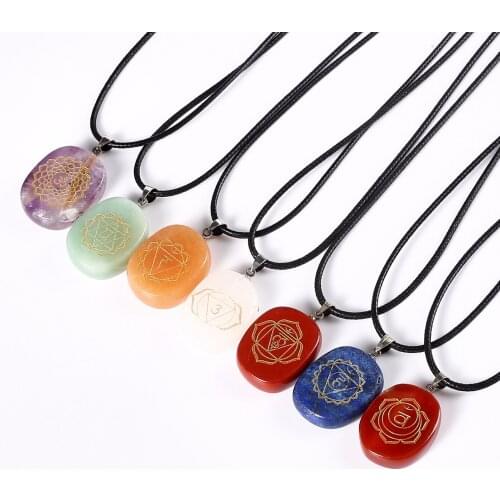 The Newest natural crystal Oval pendant Colorful Chakra White Crystal Lapis Lazuli necklace Creativity Jewelry