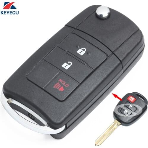 KEYECU New Uncut Flip Folding Remote Key Shell Case Fob 2+1 Button for Toyota RAV4 2013+TOY43 Blade