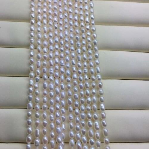 Freshwater Pearl necklace Rice shape with Size 3.5-4mm loose pearl strands DIY Jewelry Accessories