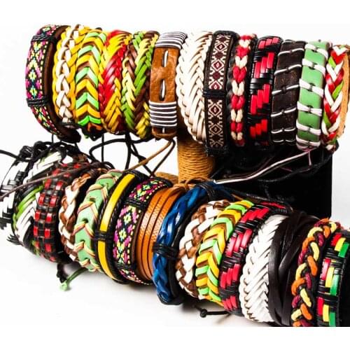 Batch 25 pieces mixed with a variety of styles retro trend men and women can wear bracelet wristband leather woven bracelet
