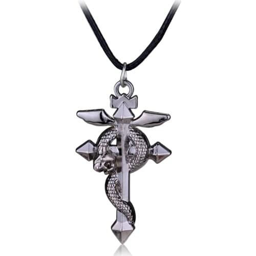 Fullmetal Alchemist Necklace with Leather Rope Cross Snake Pendants Necklaces Cosplay Accessories