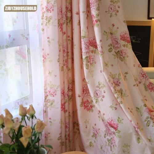 Korean Style Curtains for Living Dining Room Bedroom Garden Orchid Semi-blackout Curtains Pink and Blue Curtains Are Available