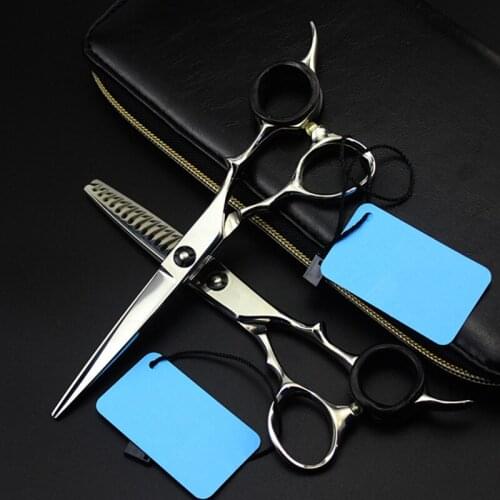 Professional japan 440c 6 inch antlers teeth hair scissors cutting barber makas haircut thinning shears hairdressing scissors