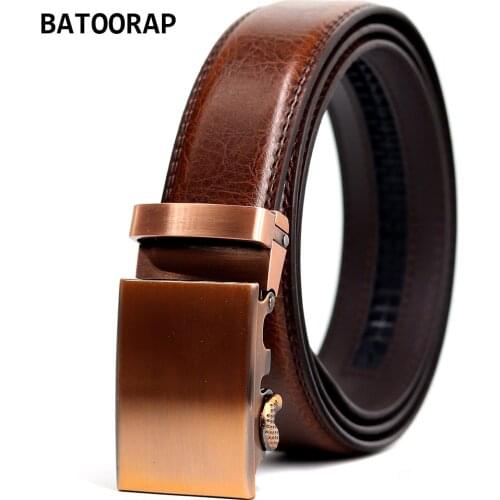 Fashion Leather Belt For Men Cowhide High Quality Men Ratchet Belt Vintage Alloy Automatic Buckle Male Brown Waist Strap 44"-52"