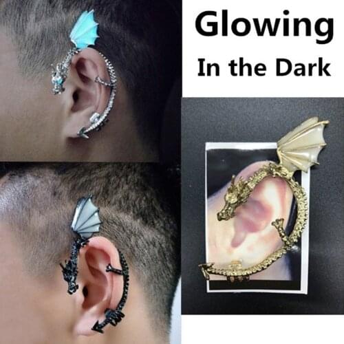 Retro Vintage Gothic Rock Punk Punk Luminous Dragon Shape Ear Cuff Clip Earring No Piercing Jewelry for Women Men Earrings Gifts