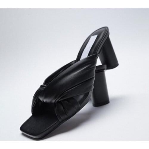 Sandals Women 2021 Luxury Brand Summer New Fashion Square Toe High Heel Design Sexy Cross Belt Muller Sandals And Slippers Woman