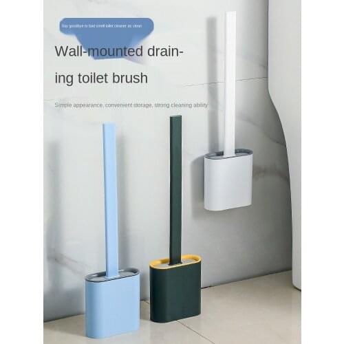Silicone toilet brush no dead end home bathroom toilet god set hanging wall-style tongue creative belt cover