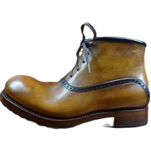 Sipriks Mens Ankle Boots Calf Leather Yellow Brown Oxfords Booties Italian Handmade Goodyear Welted Shoes Casual Cowboy Male 45