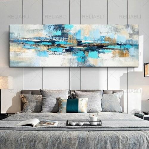 Modern Abstract Oil Painting on Canvas Posters and Prints Wall Blue Abstract Art Canvas Pictures for Living Room Decor No Frame