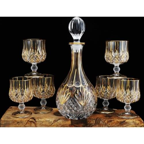 Top-grand Wine Holder Set Retro Gold Wine Set Home Wine Glass Whiskey crystal Bottle Decanter