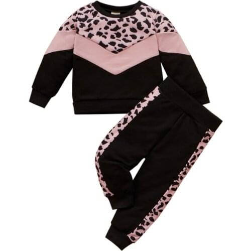 0-36m Baby Girls Spring Autumn Leopard Print Clothes Set Contrast Color Long Sleeve Tops Elastic Waist Trousers Girls Outfits