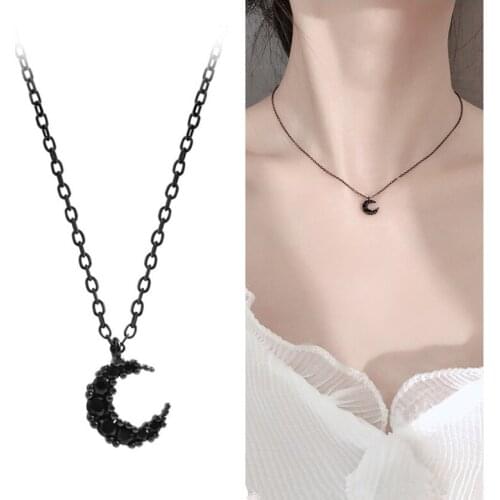 Trendy Silver 925 Sterling Necklace Women Choker Accessories Bright Zircon Moon Black Pendant Necklace Female Jewelry Girl Gift