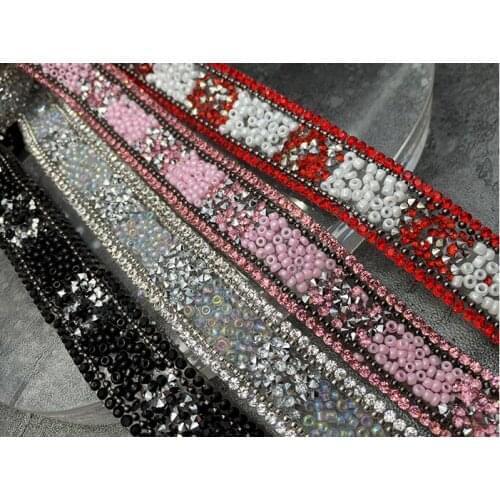 Peal Rhinestone Beaded lace trim, rhinestones apliques cristales trim parches iron on lace trimming motif patches for clothing