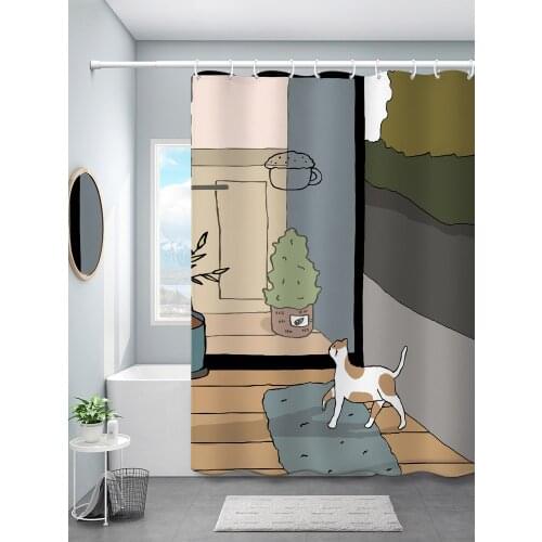 Cartoon cat shower curtain partition shower shower curtain waterproof shade toilet curtain door curtain home decoration curtain