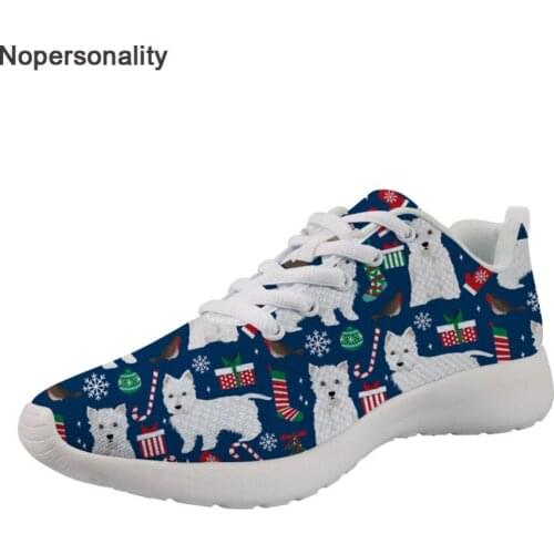 Nopersonality Casual Floral Highland Terrier Print Mesh Shoes Breathable Women Spring Mesh Sneakers Lightweight Flats Plus