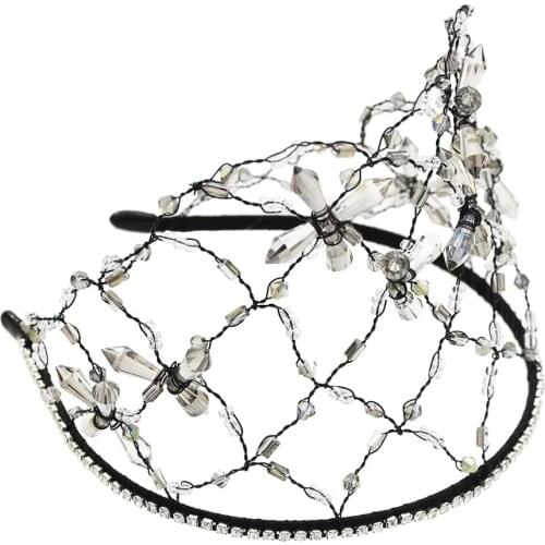 Fashion Bride crystal Flower mesh Crown black hairband Wedding Tiaras With Women Hair Accessories Headpiece Soft Luxury Jewelry