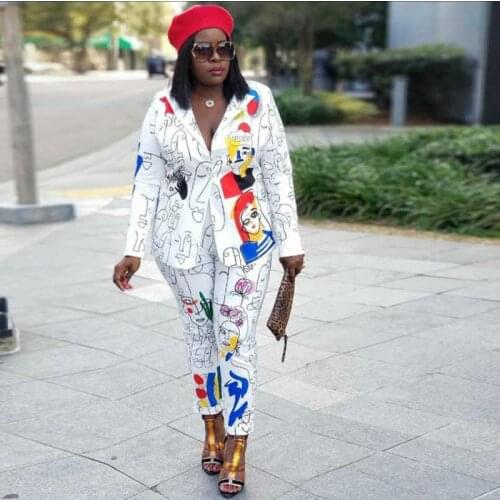 HAOOHU Graffiti Print Two 2 Piece Set for Women Fall Winter Fitness Blazers + Pants Set Street Tracksuit Matching Set