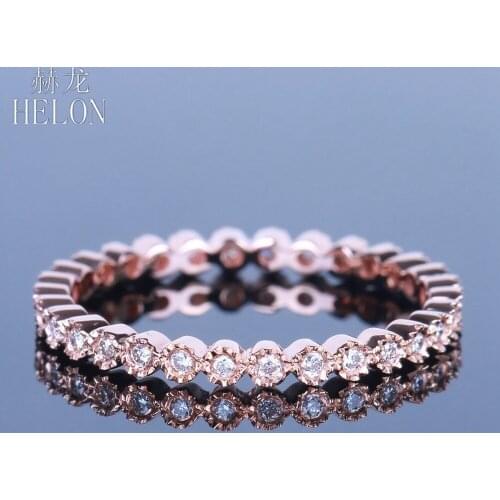 HELON Solid 18K (AU750) Rose Gold .15ct Genuine Natural Diamond Engagement Wedding Ring Women Milgrain Bezel Trendy Fine Jewelry