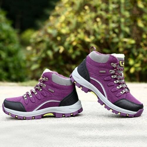 Winter Outdoor Plus-Down Warm Climbing Shoes Lace-up Women Hiking Boots Casual Sports Anti-slip Breathable Shoes