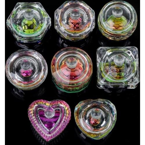 1Pcs Nail Cup Crystal Glass Dappen Dish Bowl Holder Manicure Tool Stained Glass Crystal Cup With Lid Manicure Tools