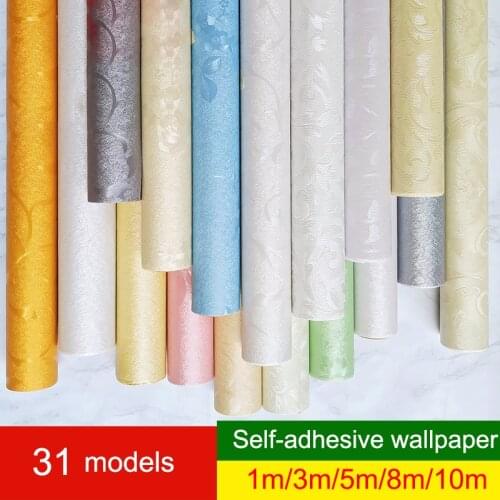 10M European 3D Self-adhesive Wallpaper PVC Thick Solid Color Waterproof Bedroom Living Room Background Wall Paper Wall Sticker
