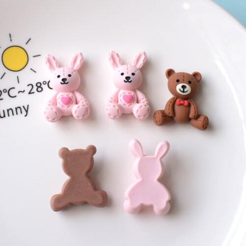 15pcs Resin heart Rabbit Bear Decoration Crafts Flatback Cabochon Scrapbooking Fit Phone Hair Clips Embellishments Beads Diy