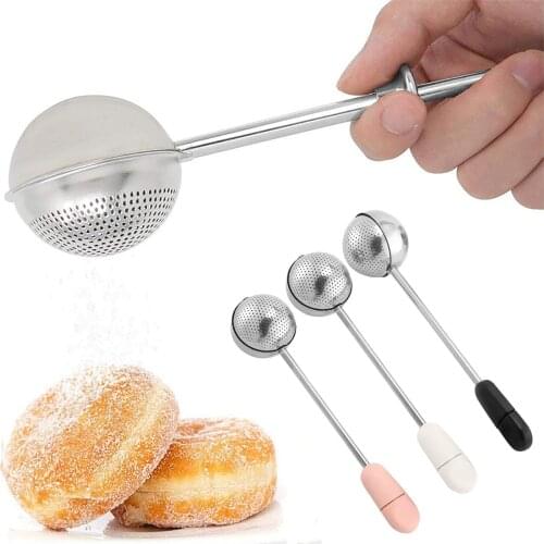 2 In 1 Soup Spoon And Colander Strainer Stainless Steel Colander Sprinkle Flour Spice Baking Tool Screw Switch With One Hand