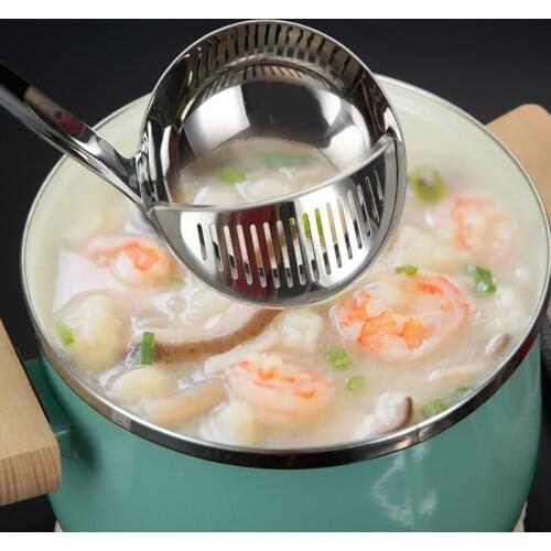 2 in 1 Thick stainless steel Ladle Spoon long handle round rice spoon kitchen cookware hot pot spoon Cooking Tools